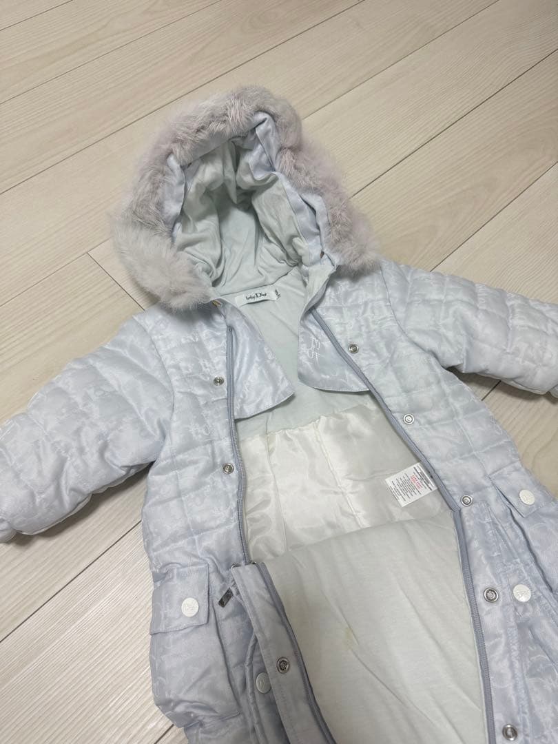 babydior ロンパース　ダウン　水色　ファー　12M 80 B品