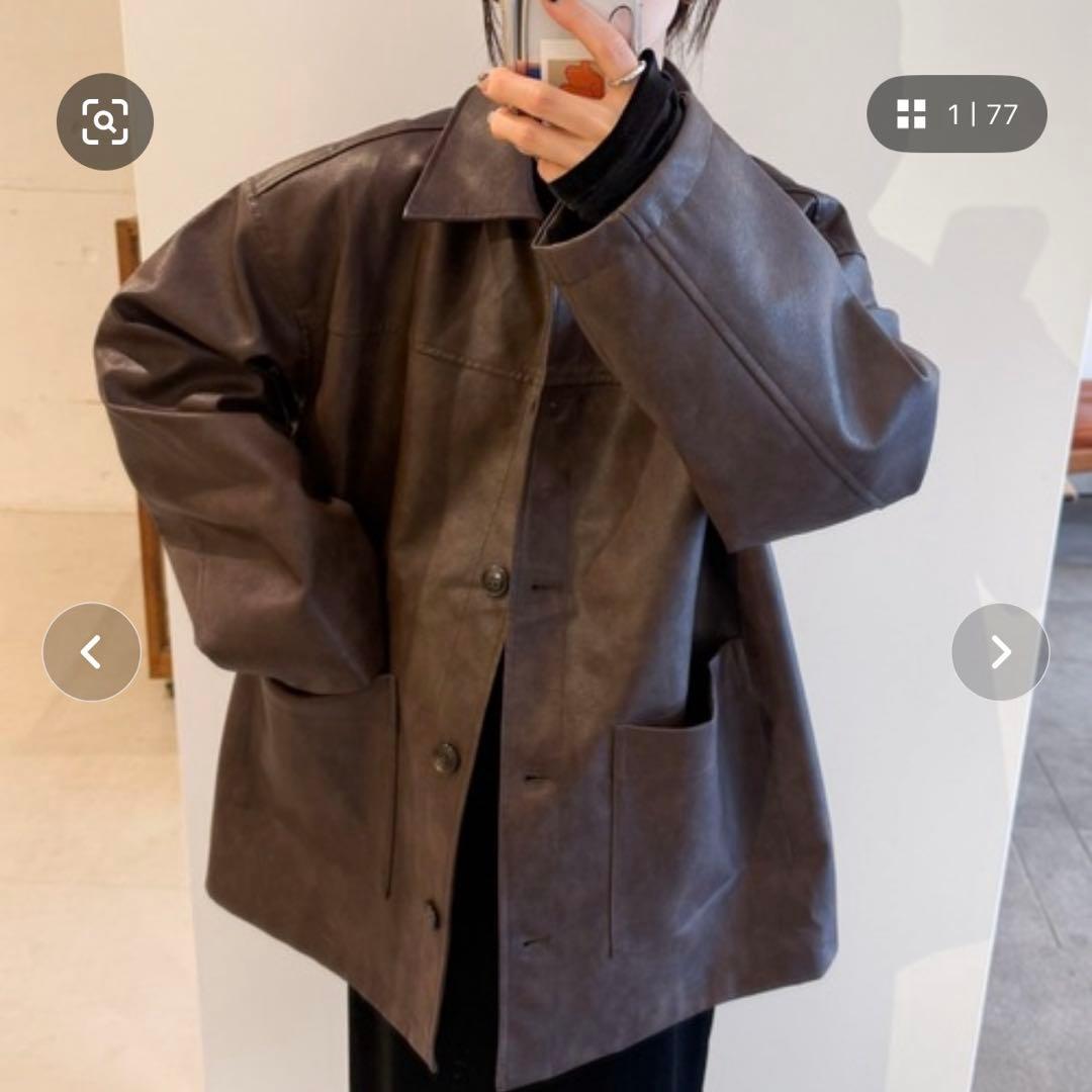 ステンカラーフェイクレザージャケット S