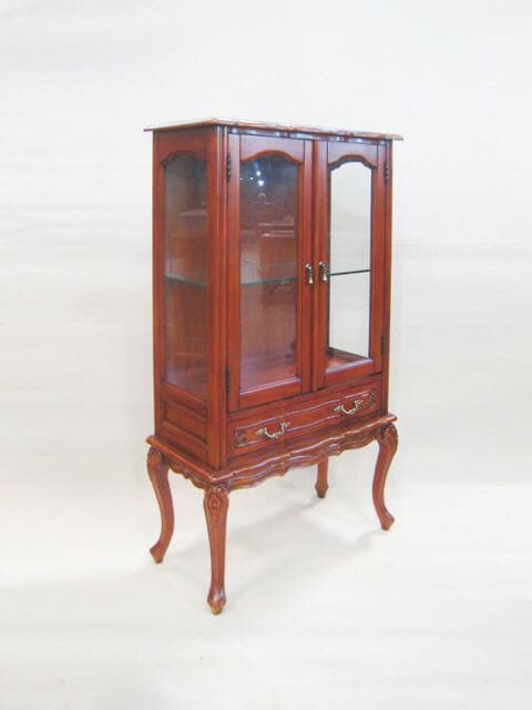 【マホガニー家具】　ディスプレイラック・キャビネット　（猫脚/引出1杯）