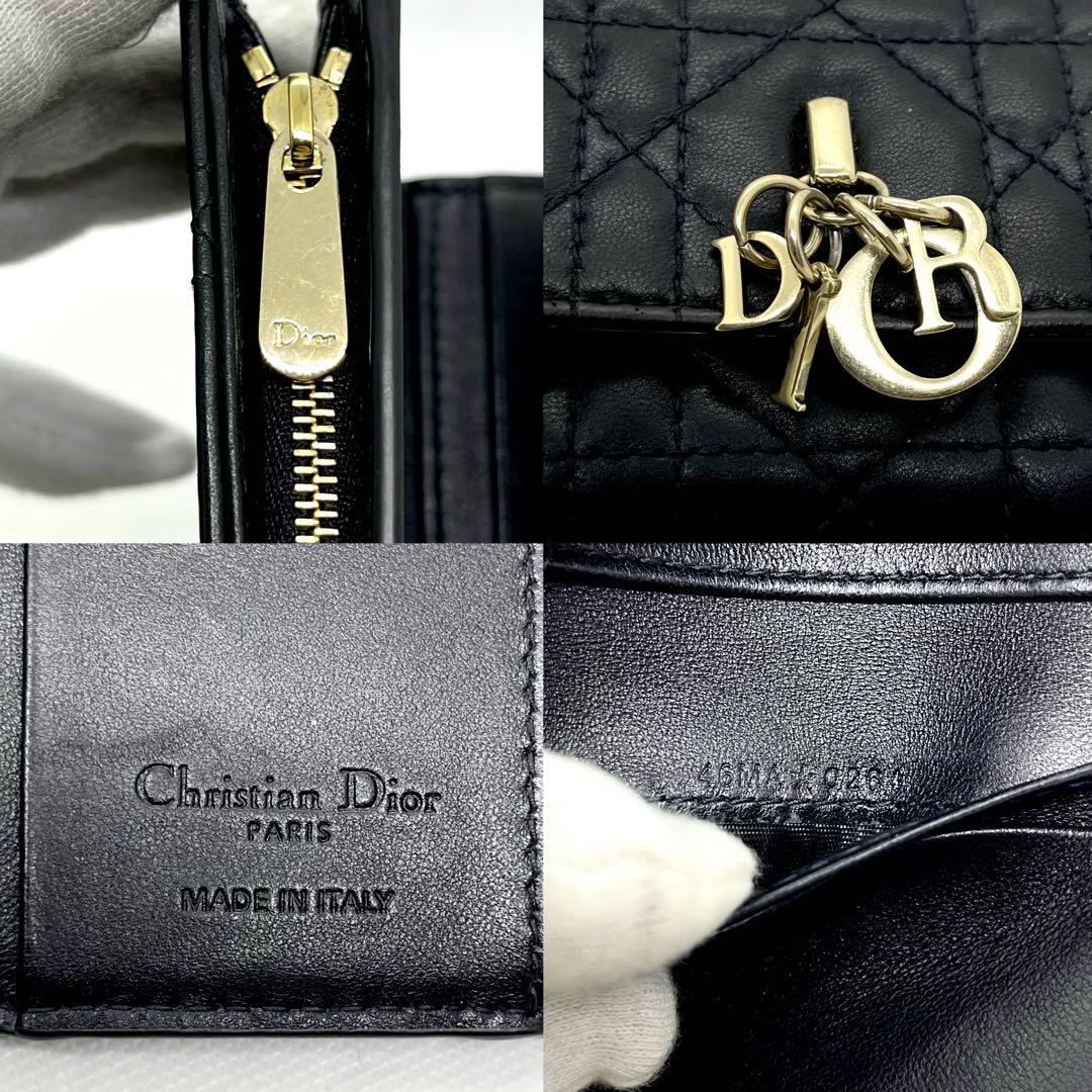 使用感少/現行✨ディオール 三つ折り財布 カナージュ グリシーヌ ロゴ ブラック