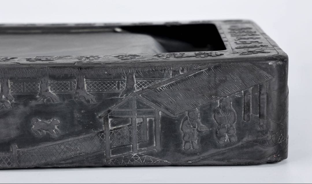 中国古玩 清乾隆帝御題詩刻 端渓石硯 12.5kg 唐木箱 書道具 古美術 骨董