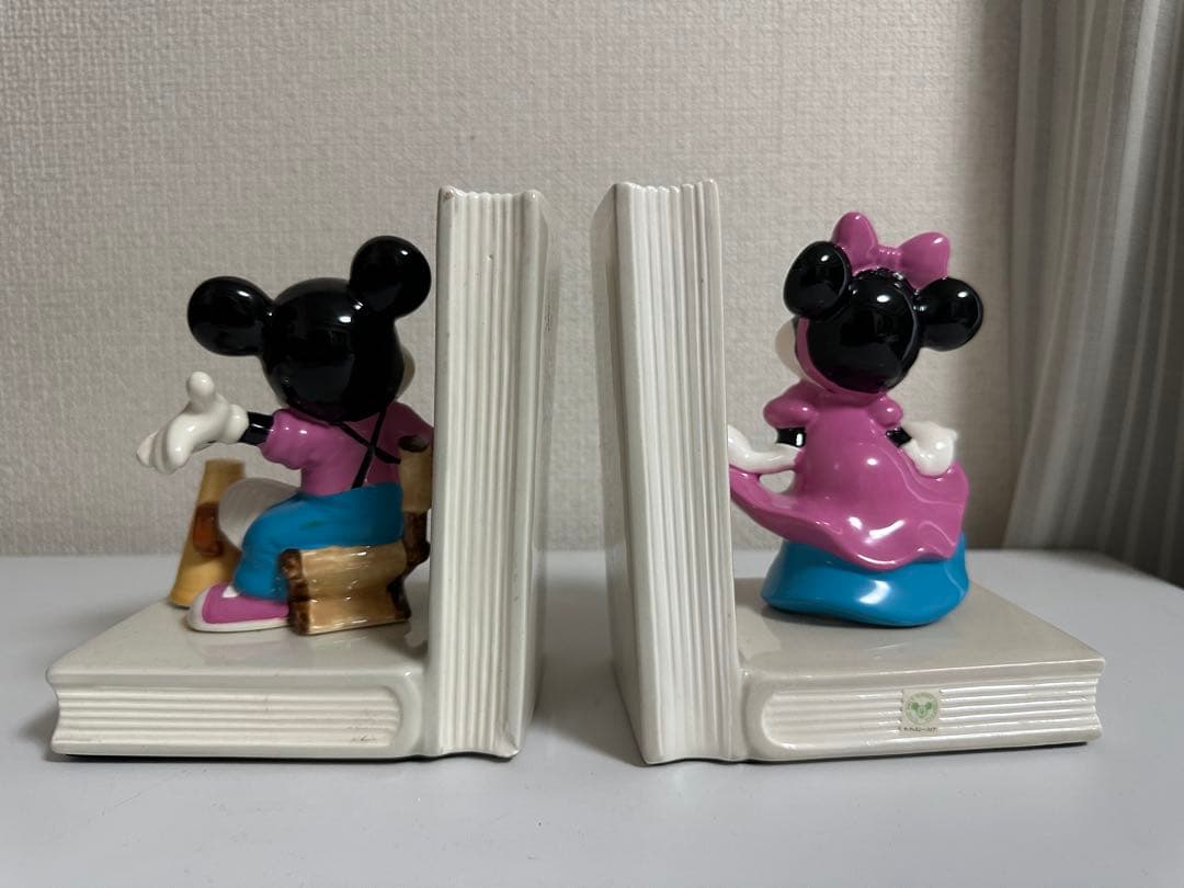 ミッキー、ミニー　ブックエンド　陶器置き物