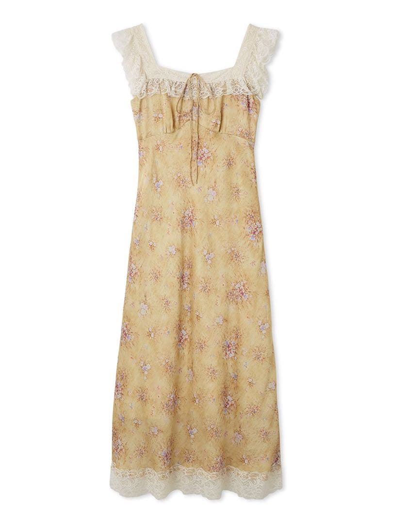 LILYBROWN ヴィンテージレーストリムサテンドレス