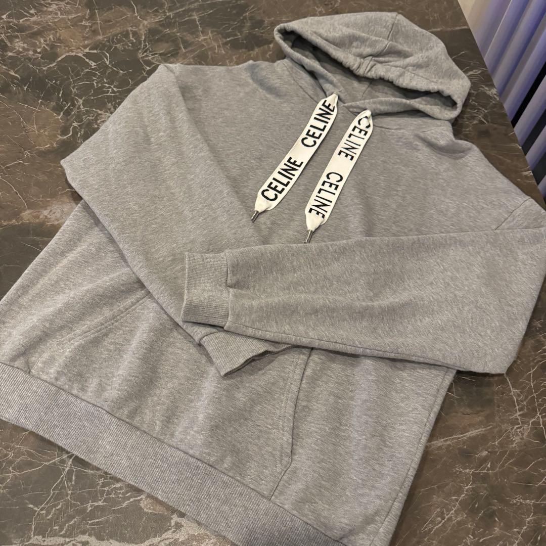 CELINE セリーヌ ロゴ紐 パーカー グレー Lサイズ