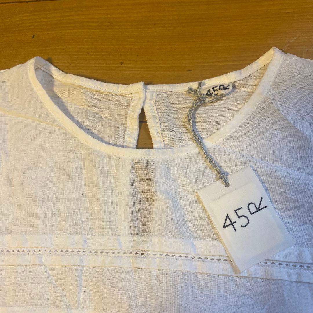 45R コットンタックブラウス Tシャツ カットワーク ホワイト