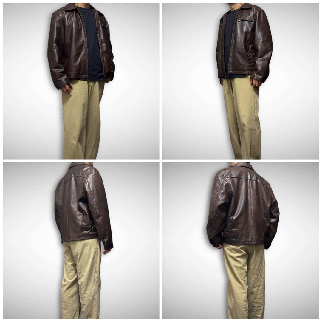 シングルライダースレザージャケット ドリズラージャケットチョコレートブラウン短丈