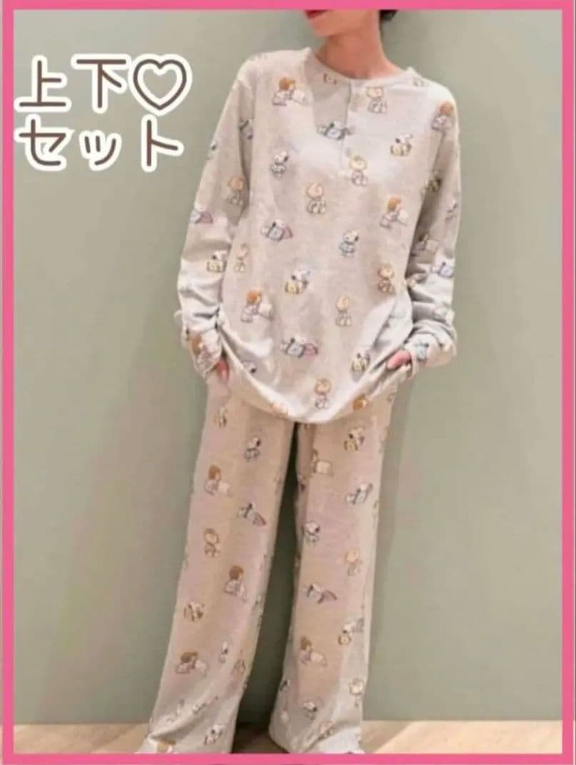 ジェラートピケ×スヌーピー 総柄プルオーバー&ロングパンツ