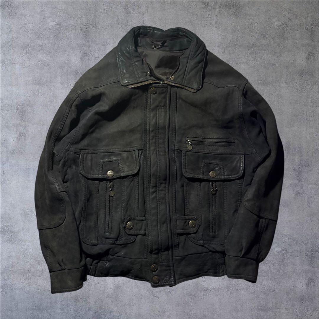 90s本革 レザージャケット 黒 ビッグシルエット 短丈 フライト