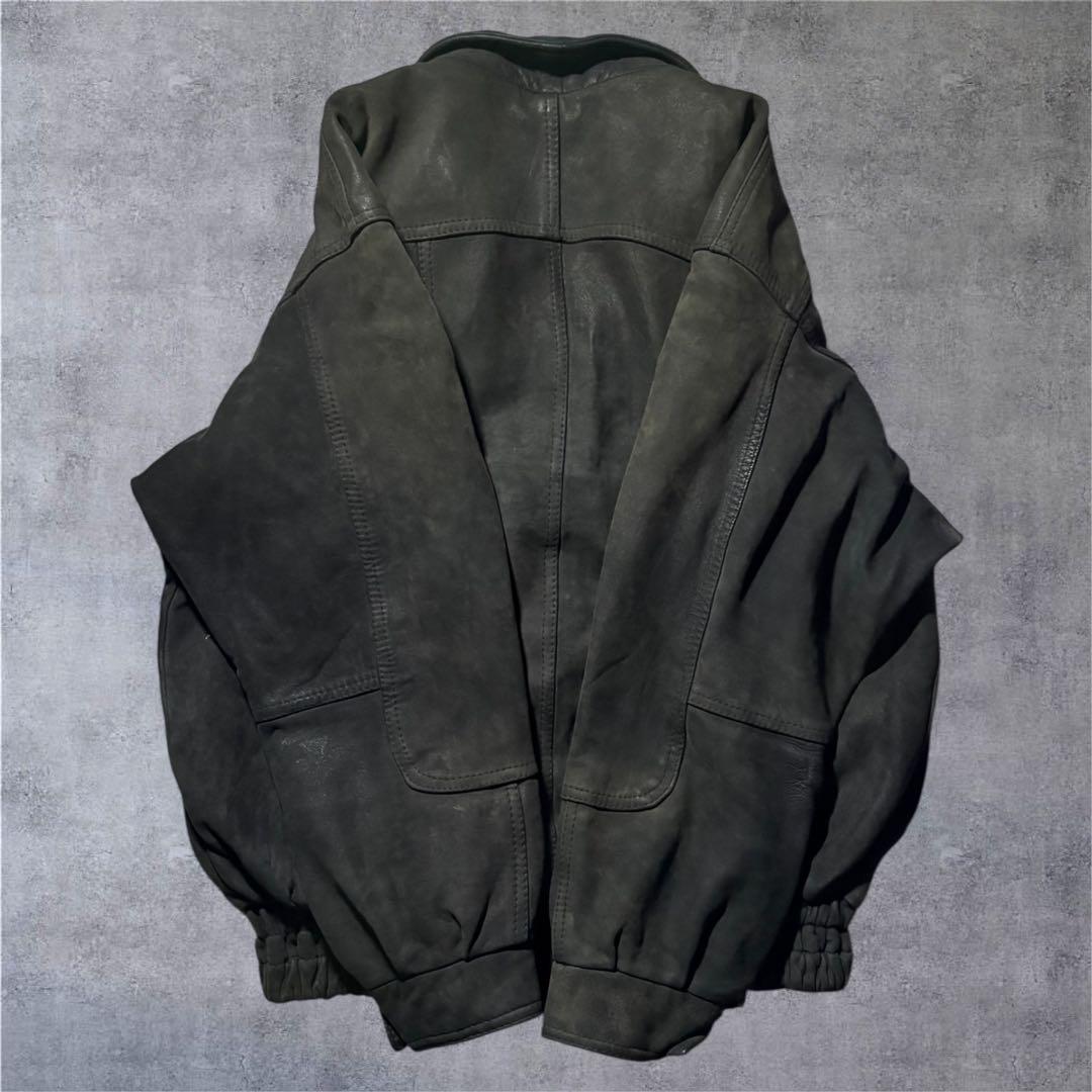 90s本革 レザージャケット 黒 ビッグシルエット 短丈 フライト