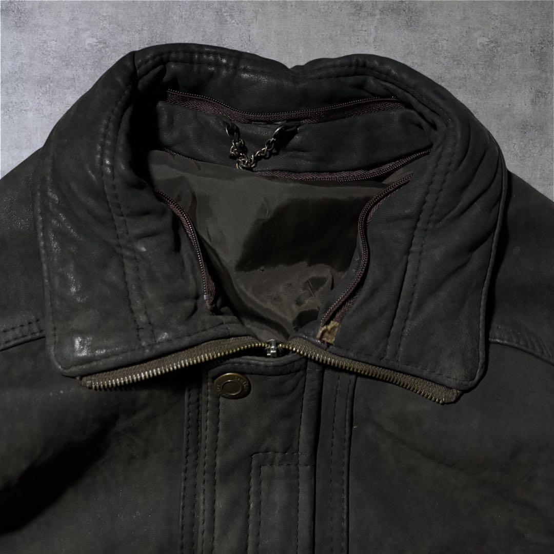 90s本革 レザージャケット 黒 ビッグシルエット 短丈 フライト