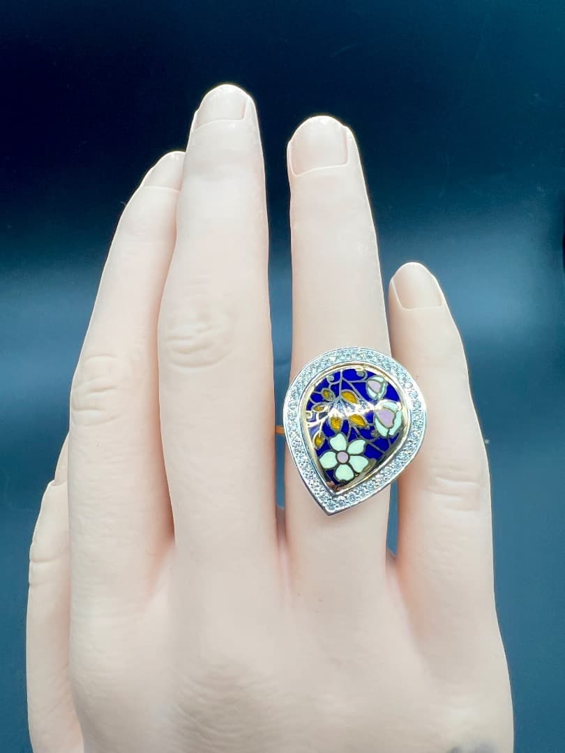 K18 エナメルとダイヤモンド リング