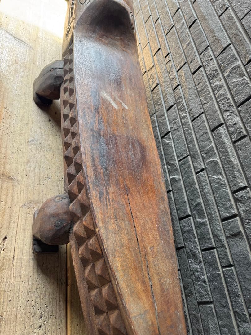 ワニ　置物　木製　ベンチ　鉢置　アジアン　アンティーク　オブジェ　木彫り