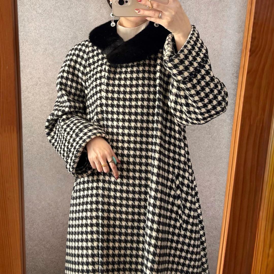 ヴィンテージ 千鳥格子カシゴラ混ウールコート ミンクファー Carat 希少