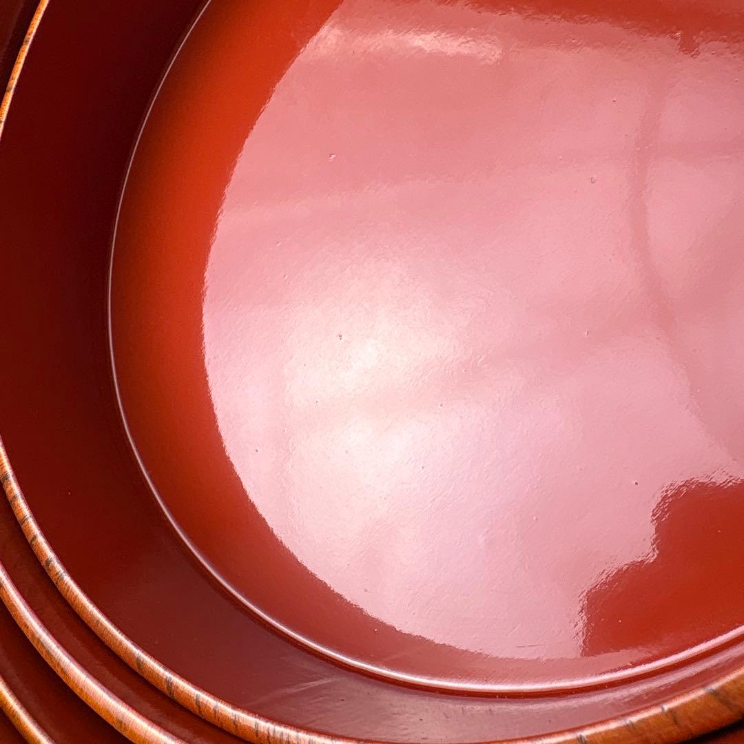 木製 重箱 4段 入子 欅 内朱塗り シンプル ストレージボックス 漆器 丸型