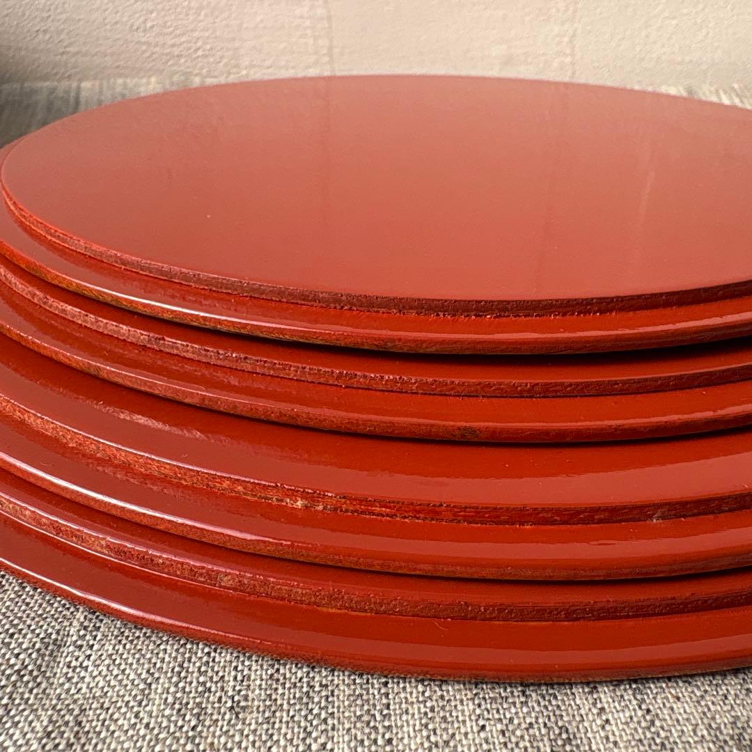 木製 重箱 4段 入子 欅 内朱塗り シンプル ストレージボックス 漆器 丸型