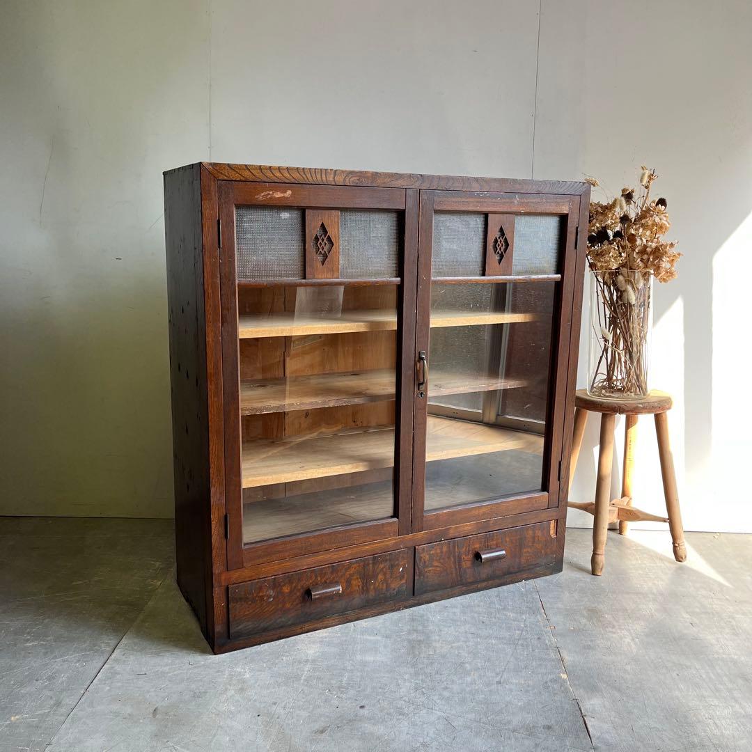 アンティーク ガラス 戸棚 チェスト キャビネット 飾り棚 昭和レトロ z459