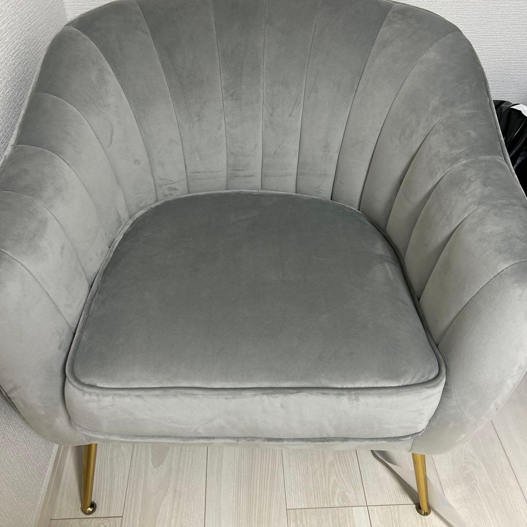 グレー ベルベット 1人掛けソファ