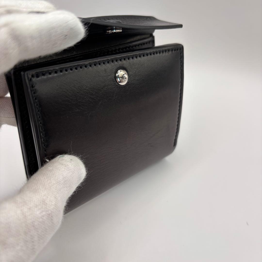 万双　厚コバ　二つ折り財布　折り財布　ブラック　コンパクト　革　レザー　黒色