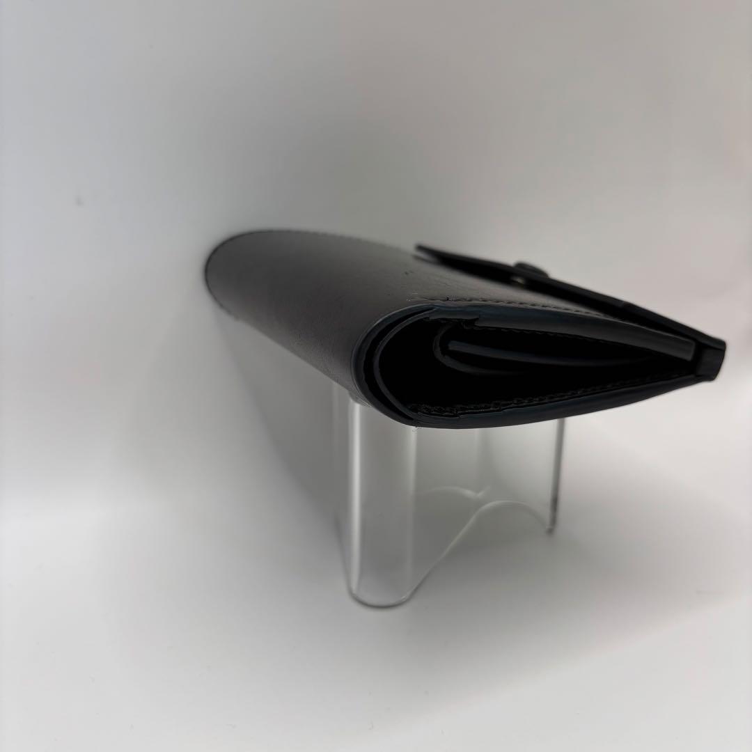 万双　厚コバ　二つ折り財布　折り財布　ブラック　コンパクト　革　レザー　黒色