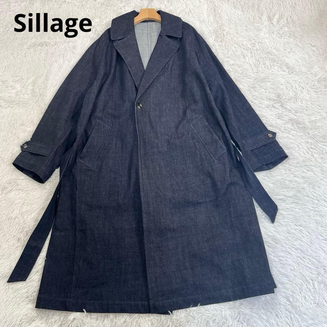 【美品】Sillage デニムロングコート　ワンウォッシュ　タイロッケンコート