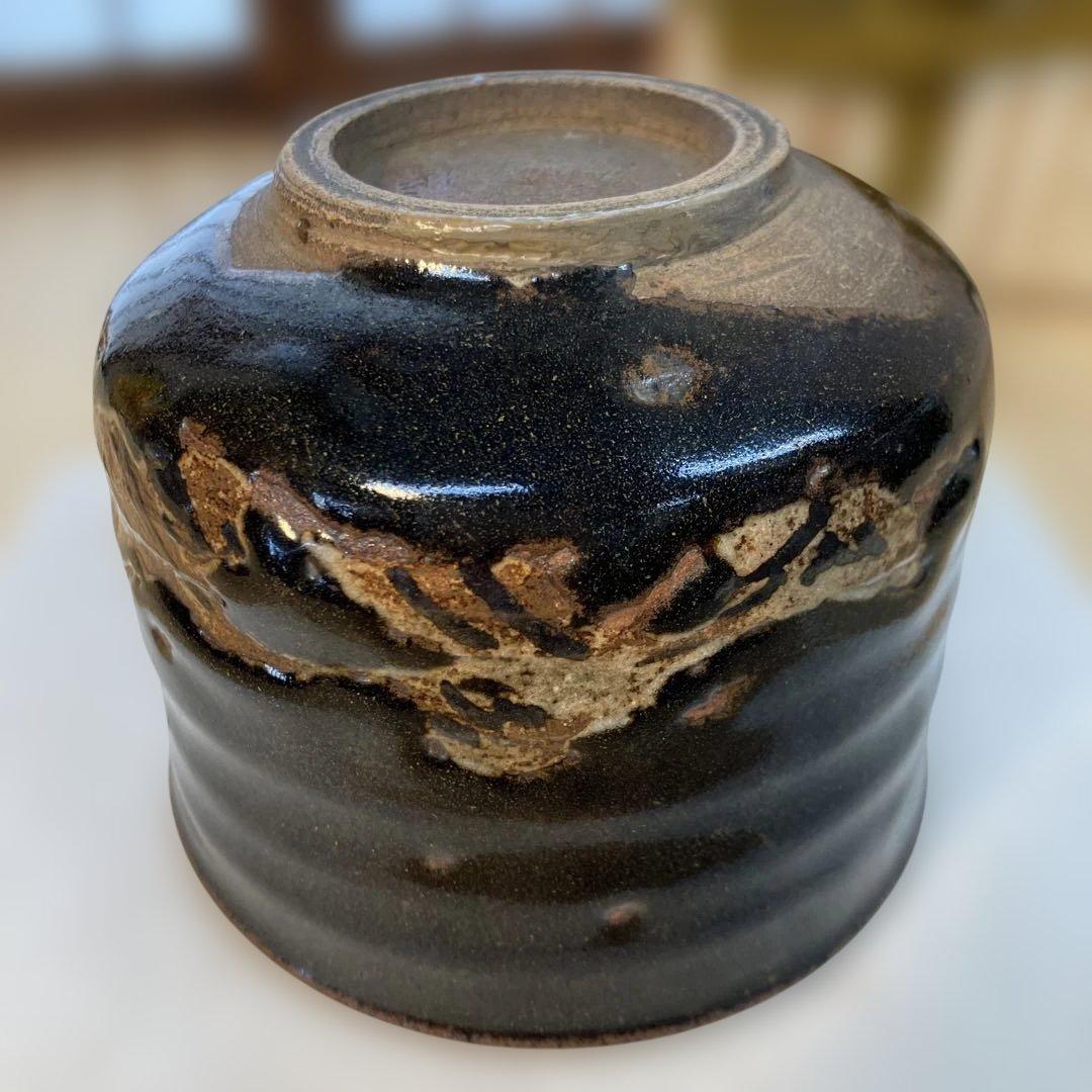 茶道具　茶碗　黒茶碗半筒　金継有り　夜寒窯造　共箱　N212CW