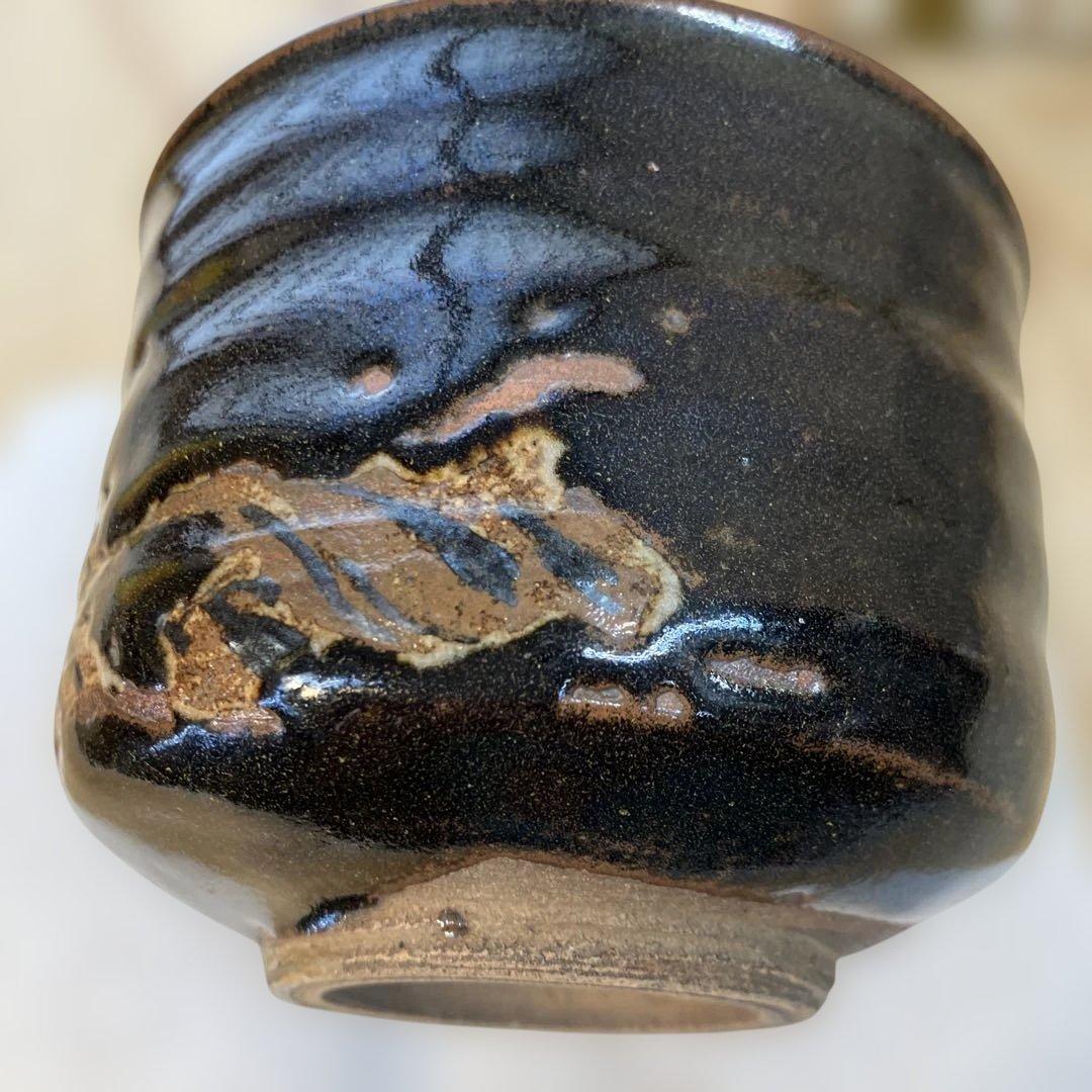 茶道具　茶碗　黒茶碗半筒　金継有り　夜寒窯造　共箱　N212CW