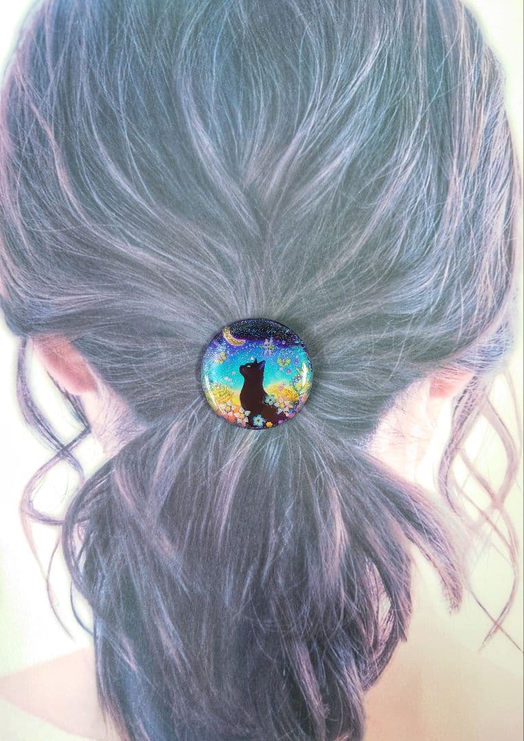 レジン　猫　ヘアゴム　ブローチ　ポニーフック　No.288