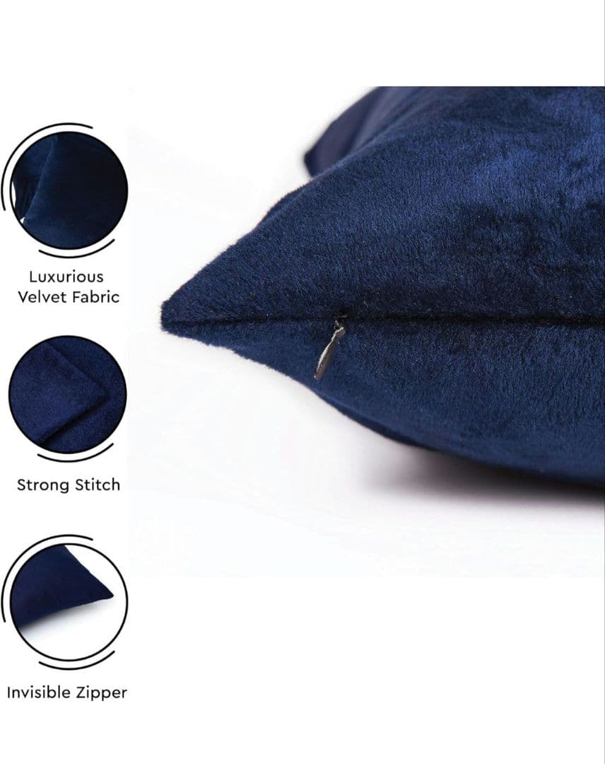新商品⭐ ベルベット 装飾 枕カバー2個 ネイビーブルー 45x45㌢　枕カバー