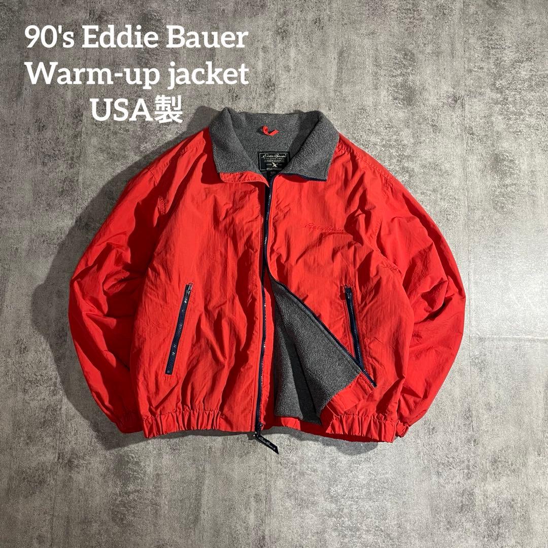 USA製Eddie Bauerウォームアップオレンジ短丈刺繍ロゴXL90s黒タグ