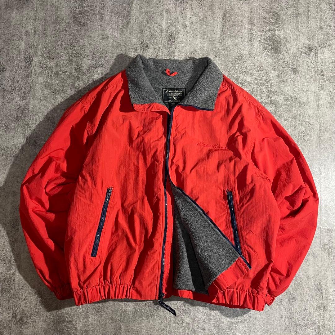 USA製Eddie Bauerウォームアップオレンジ短丈刺繍ロゴXL90s黒タグ