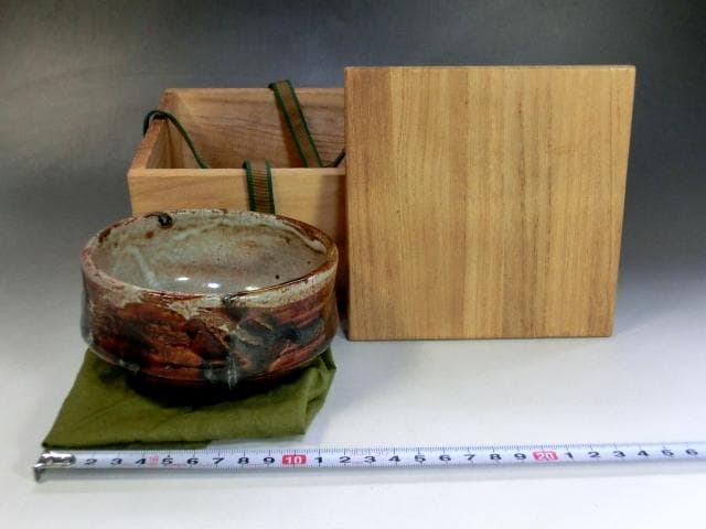 茶碗■飴釉「春永」織部焼き 古い抹茶碗 お茶道具 古美術 時代物 骨董品■