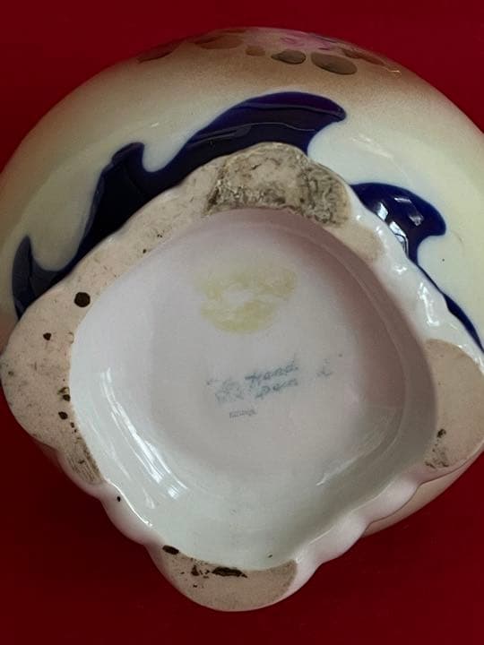 オールドノリタケ　瑠璃色バラ柄　花生