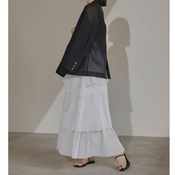 【anuans】イレギュラーティアードボリュームスカート ホワイト M