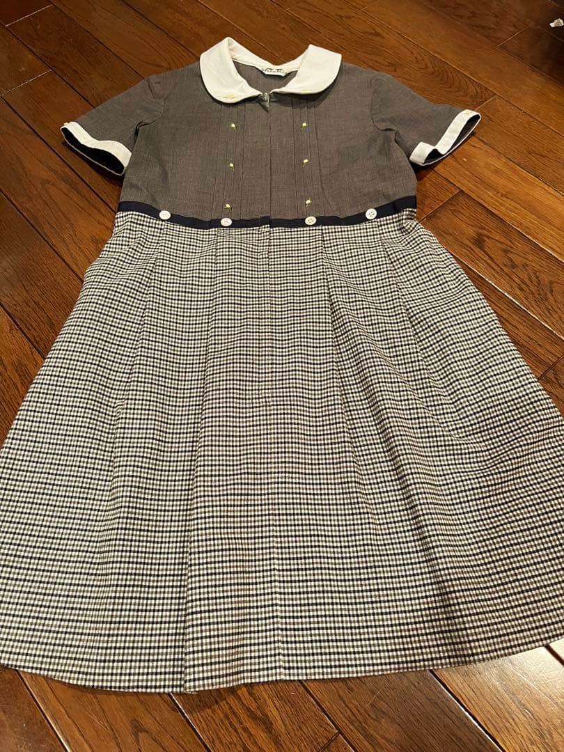 荻窪七里　グレー×チェック半袖ワンピース　120サイズ　七里久美子　お受験