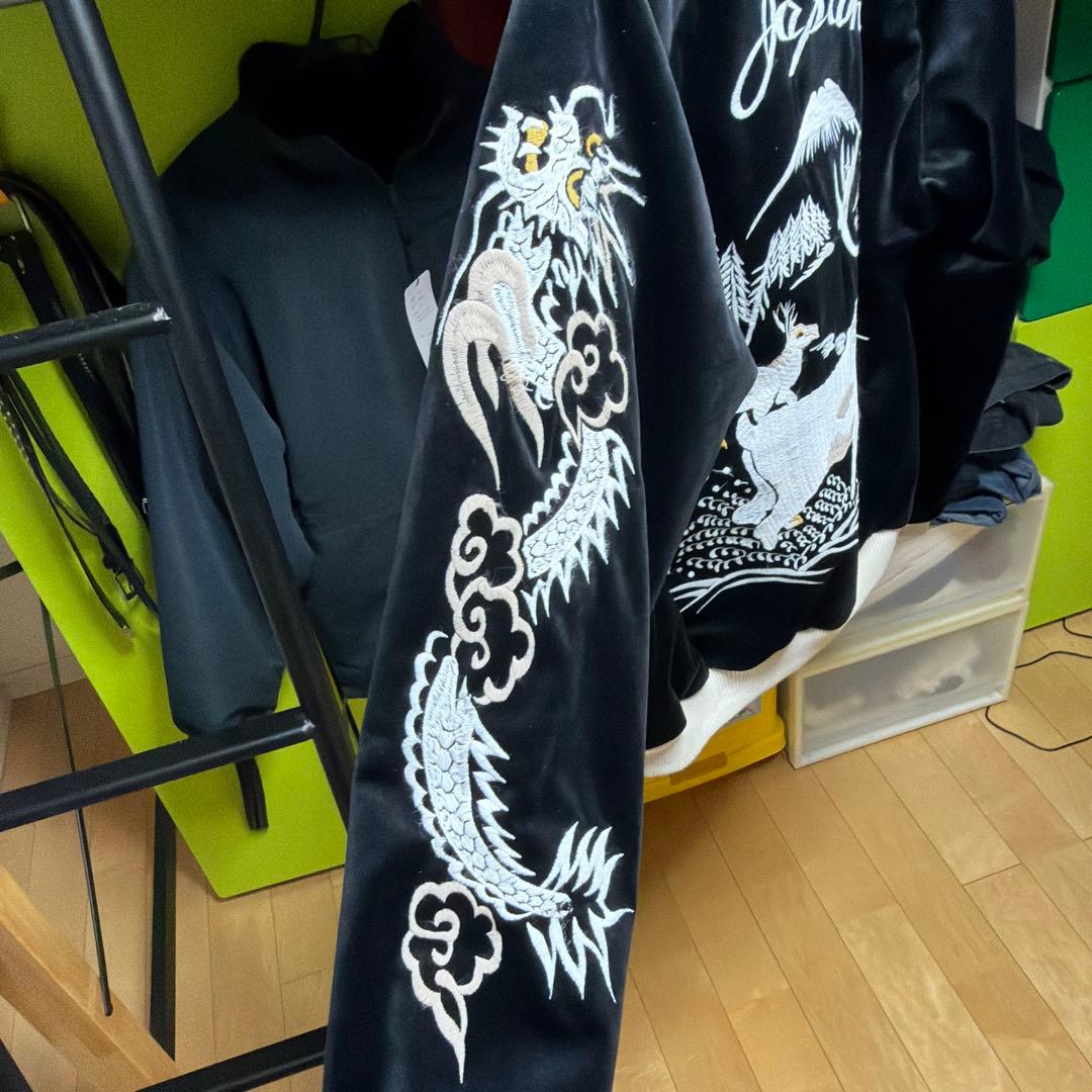 HOUSTON 別珍スカジャン 刺繍 黒 ベルベット