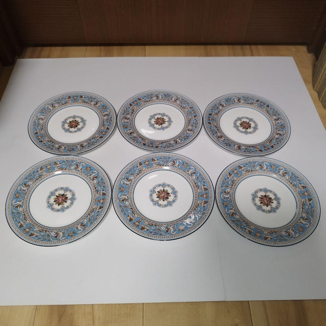 ウェッジウッド【フロレンティーンターコイズ】17.5cm プレート ６枚 黒壺