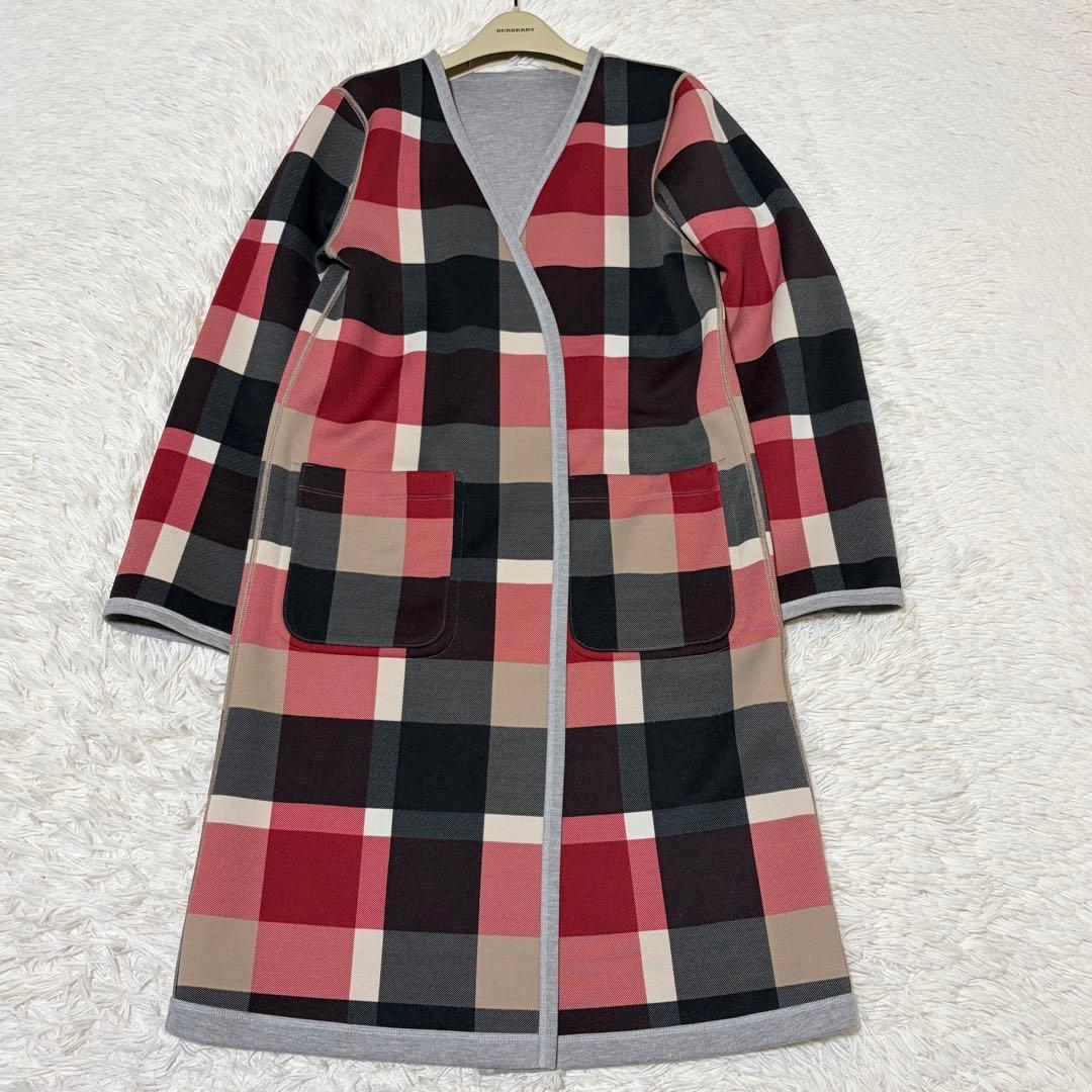 美品　ブルーレーベルクレストブリッジ　リバーシブル　ノーカラーコート　チェック