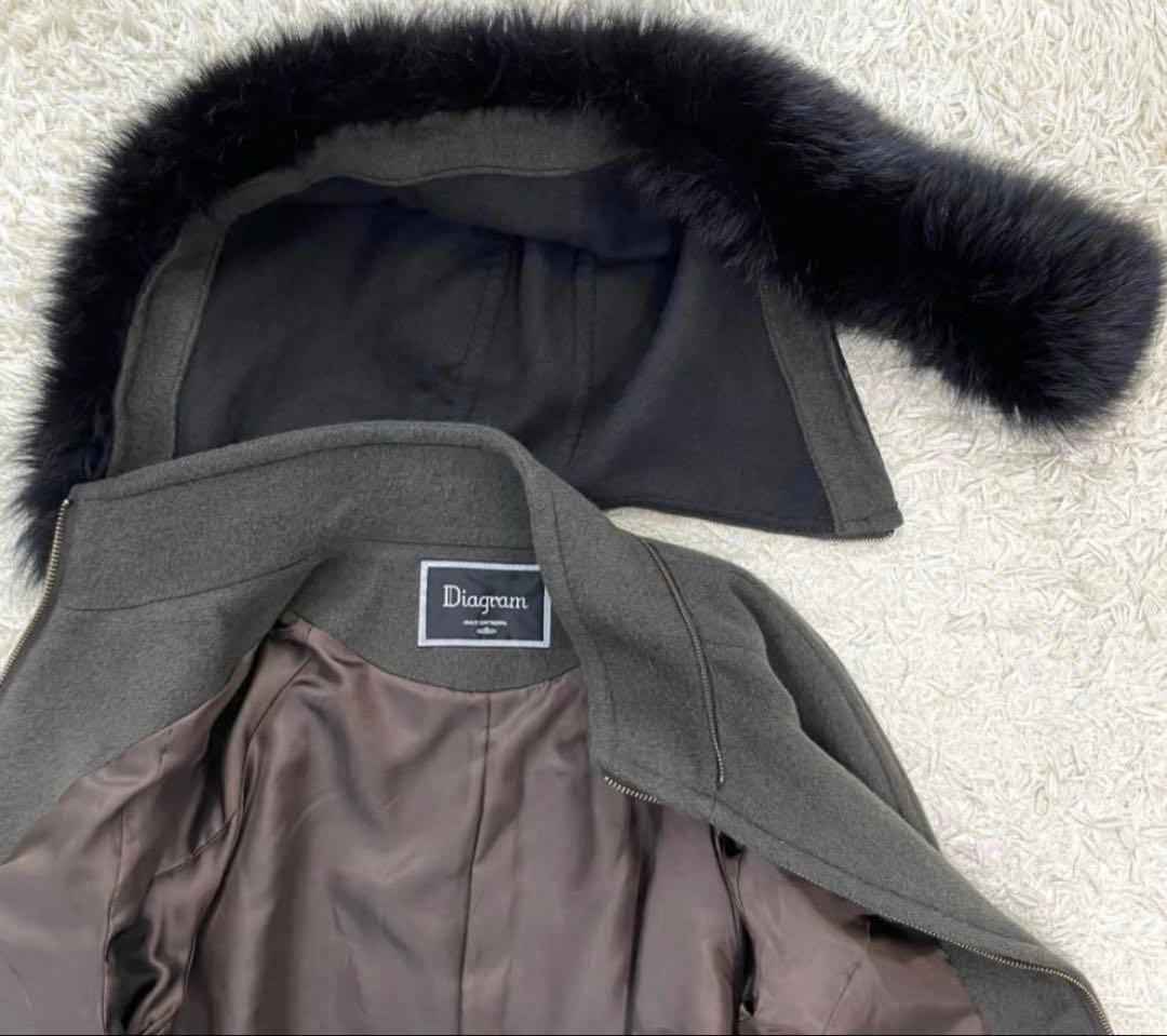 【Diagram 】ダークグレー ロングコート ファー付き