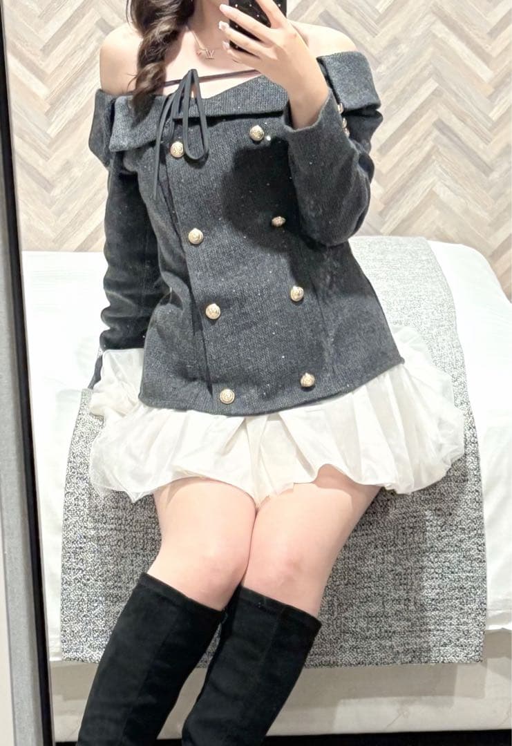 トップス M me eme Wool herringbone tulle onepiece