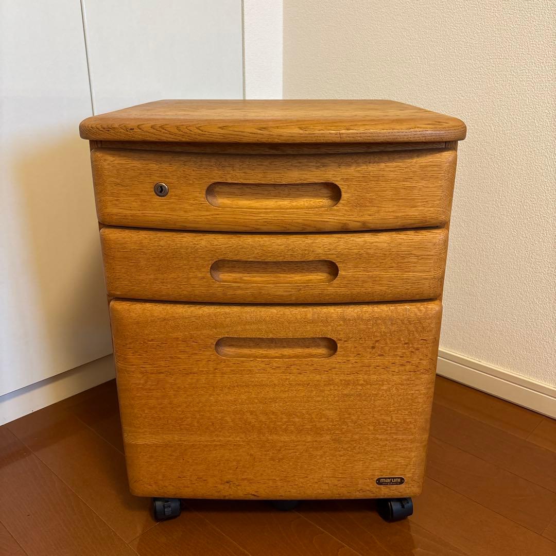 no34　木製デスク用ワゴン 3引き出し付き