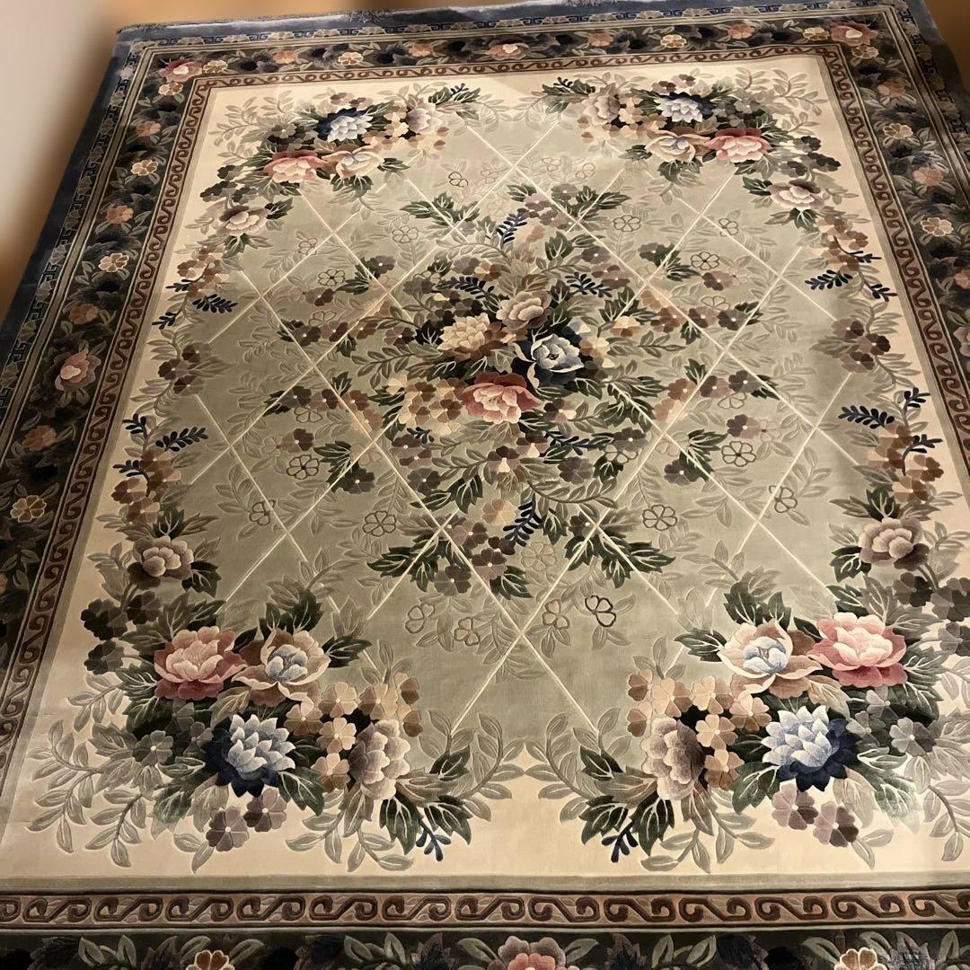 【美品】エクセルヒューマン購入　高級じゅうたん6畳　中国シルク　花柄カーペット
