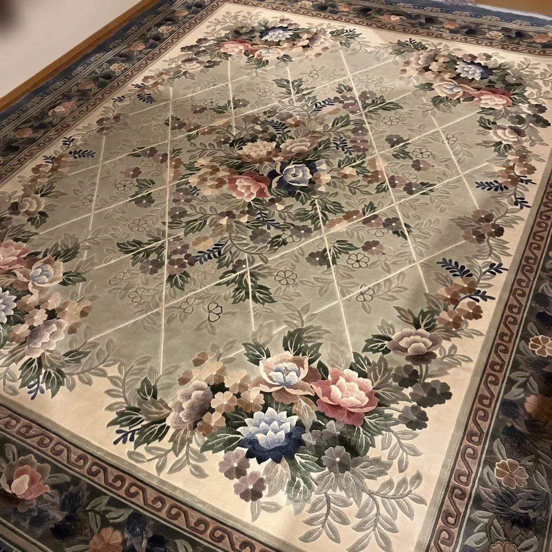 【美品】エクセルヒューマン購入　高級じゅうたん6畳　中国シルク　花柄カーペット