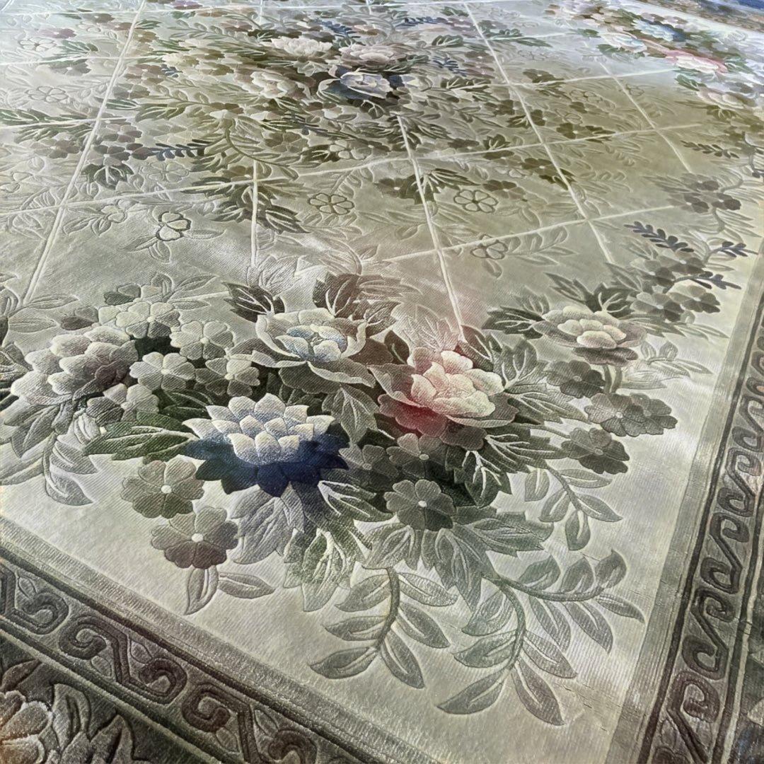 【美品】エクセルヒューマン購入　高級じゅうたん6畳　中国シルク　花柄カーペット