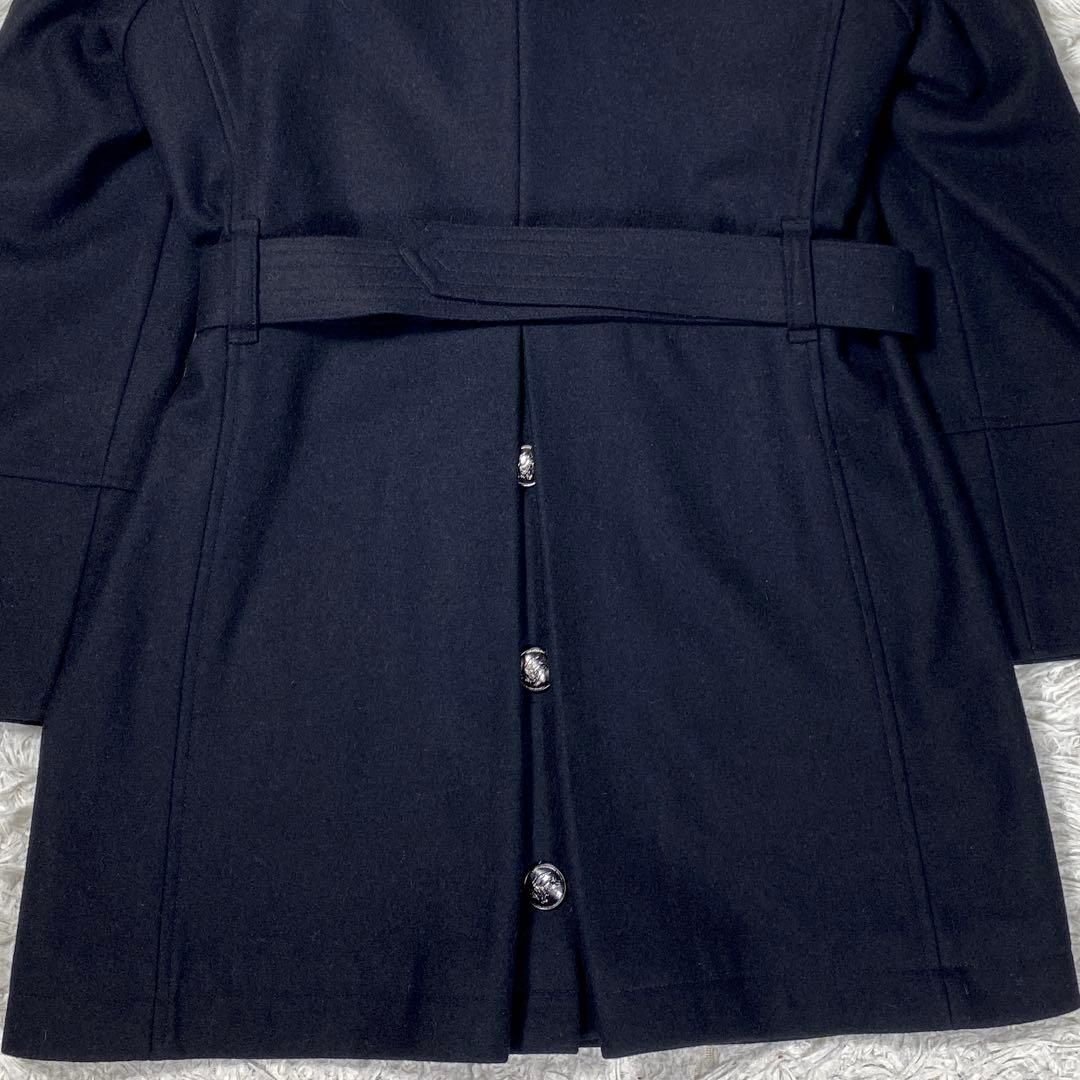 バーバリーブラックレーベル　ステンカラーコート　ブラック　カシミヤ混　銀ボタン