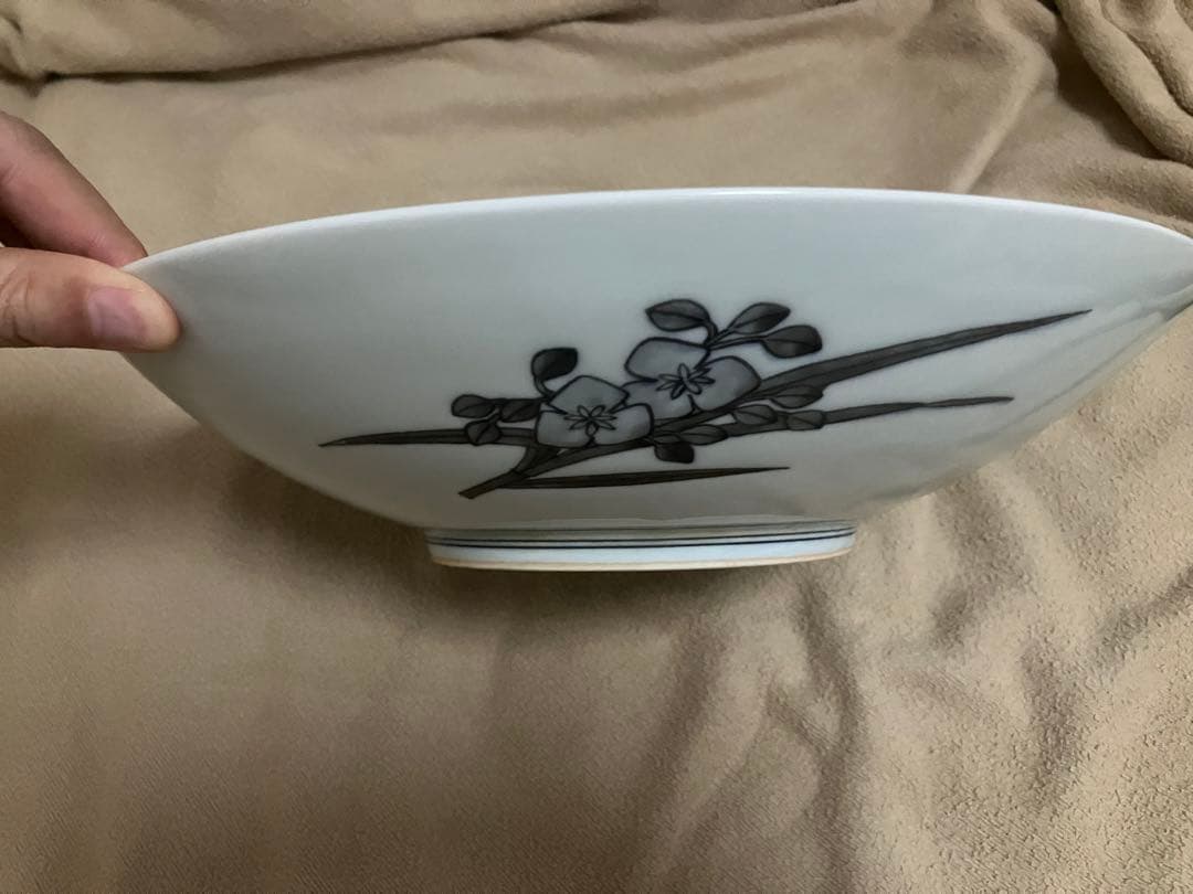 色鍋島 薄墨露草文額皿/人間国宝 十三代 今右衛門　共箱 直径32cm 金継ぎ