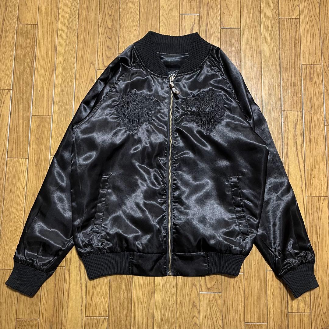 光玄　スカジャン　リバーシブル　オールブラック　鷹　虎　タイガー刺繍　Ｌ