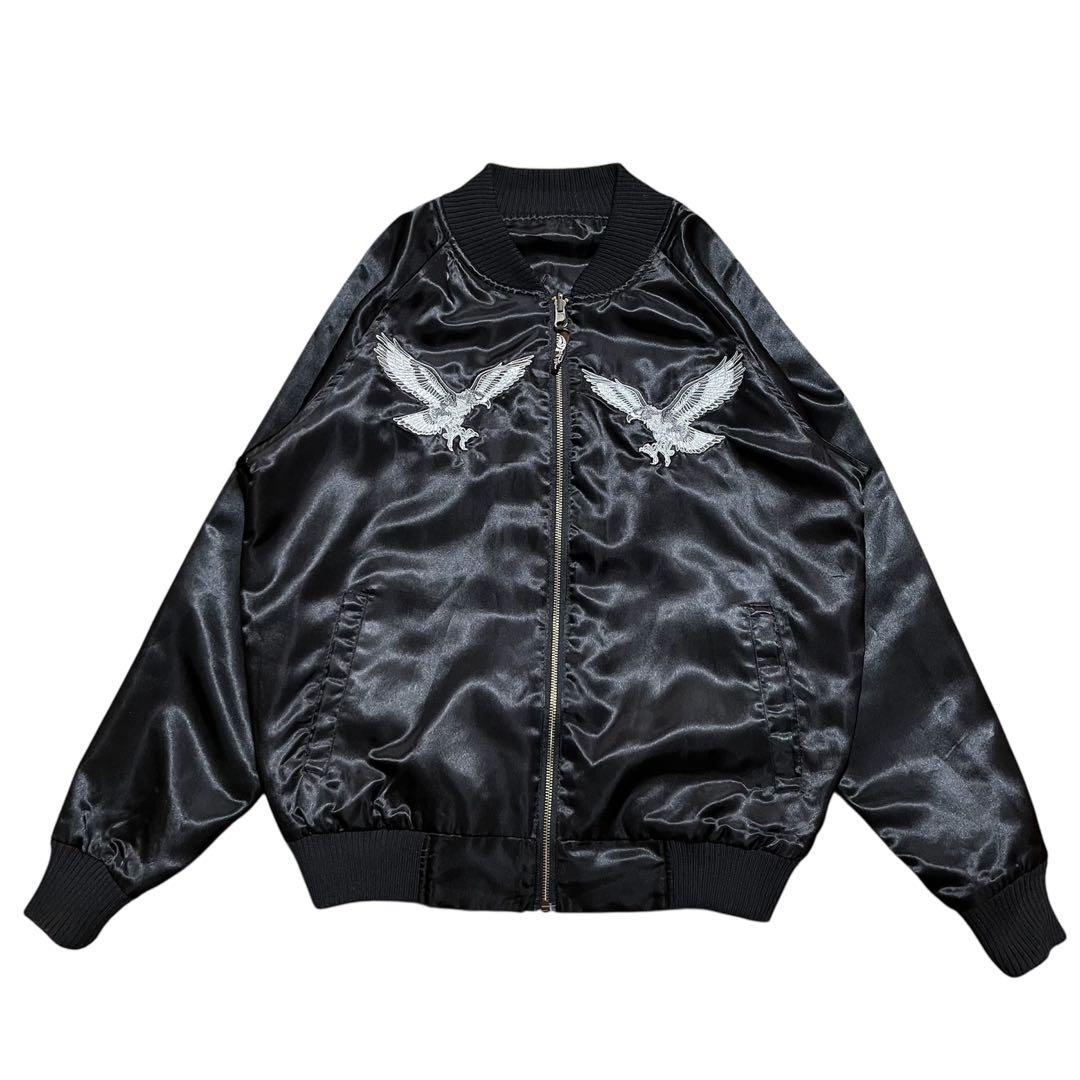 光玄　スカジャン　リバーシブル　オールブラック　鷹　虎　タイガー刺繍　Ｌ