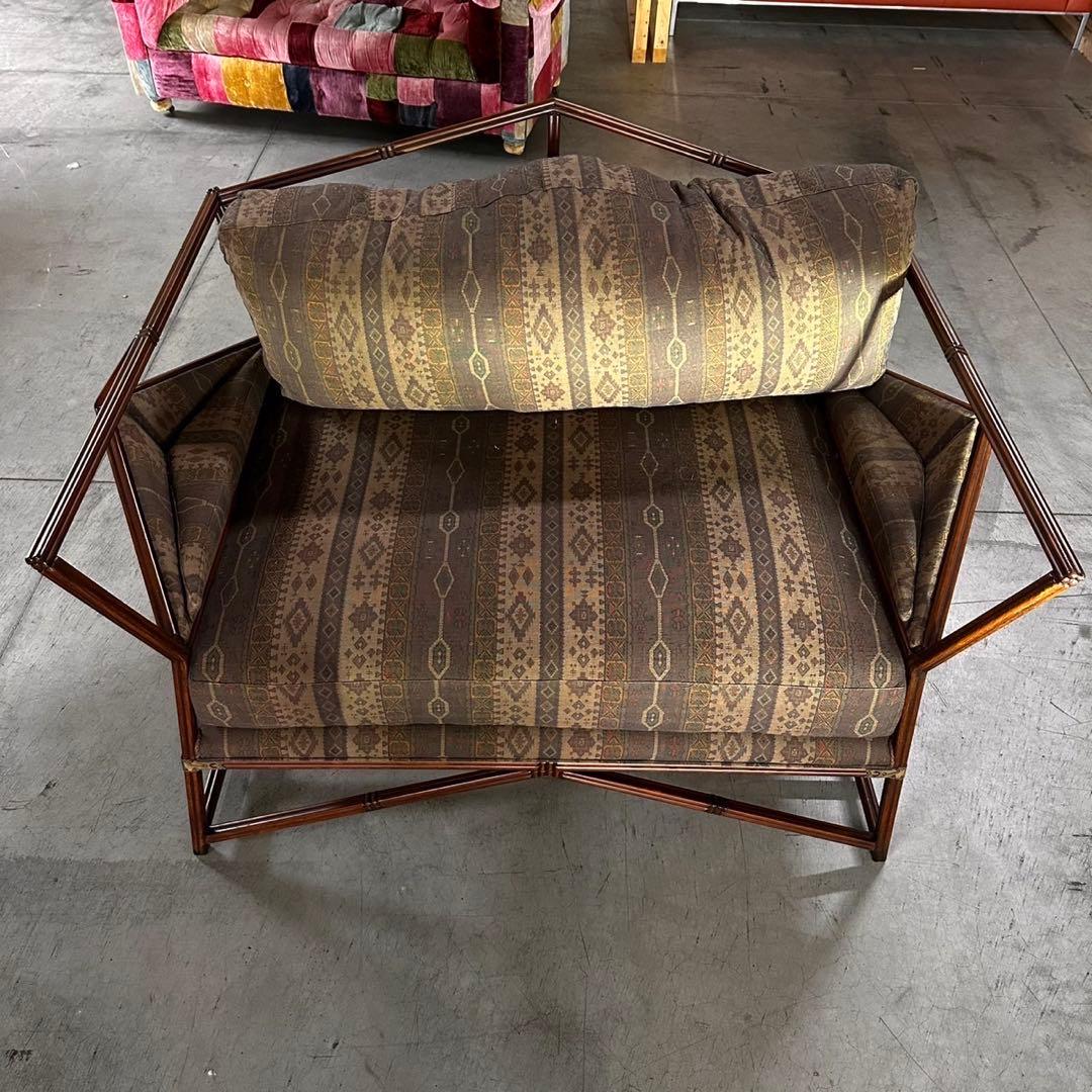 2人掛けソファ エスニック柄 ラタン調フレーム F071