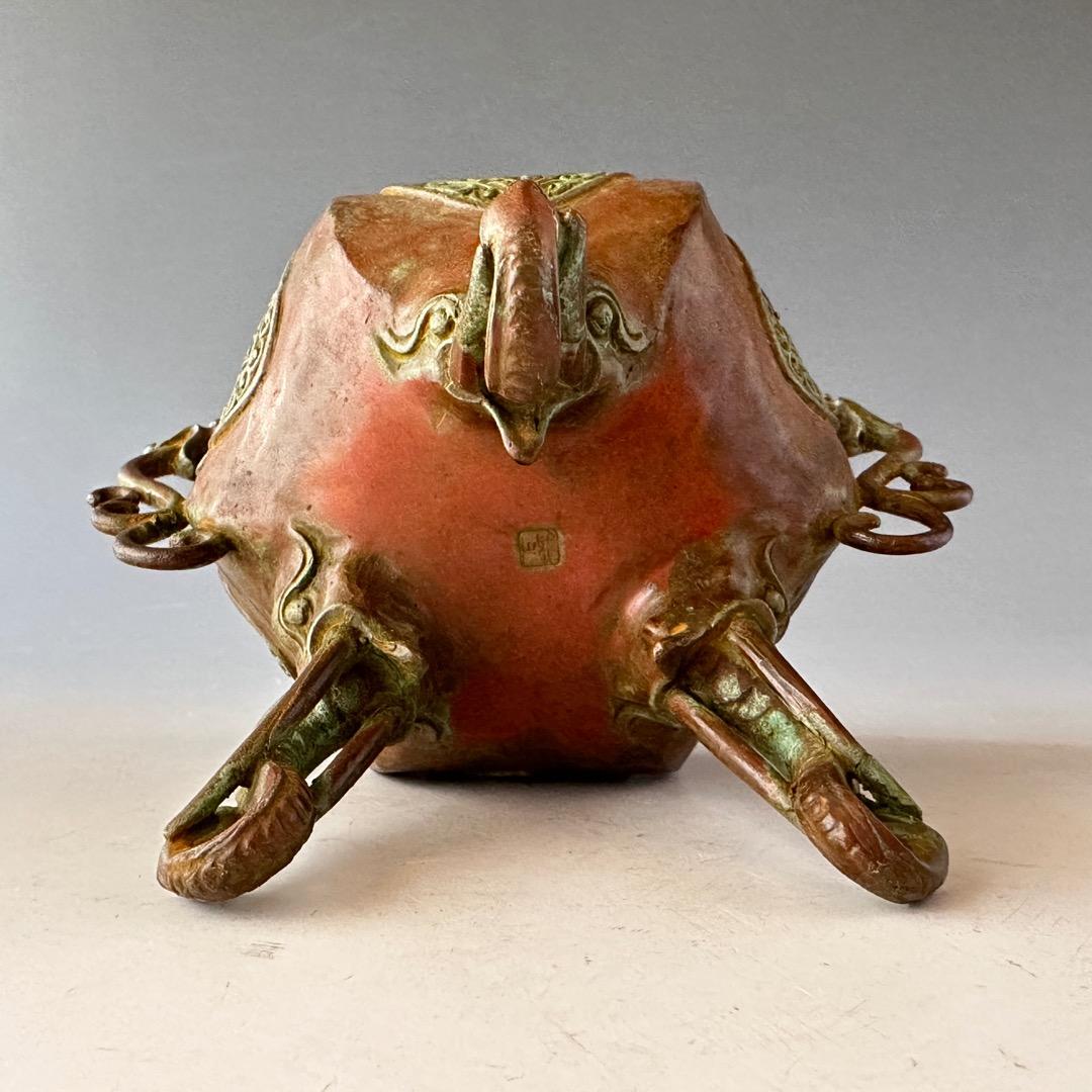 長谷川雅山　青銅　瑞貴　三足　香炉　工芸品　美術品　極上品　金工　鋳物