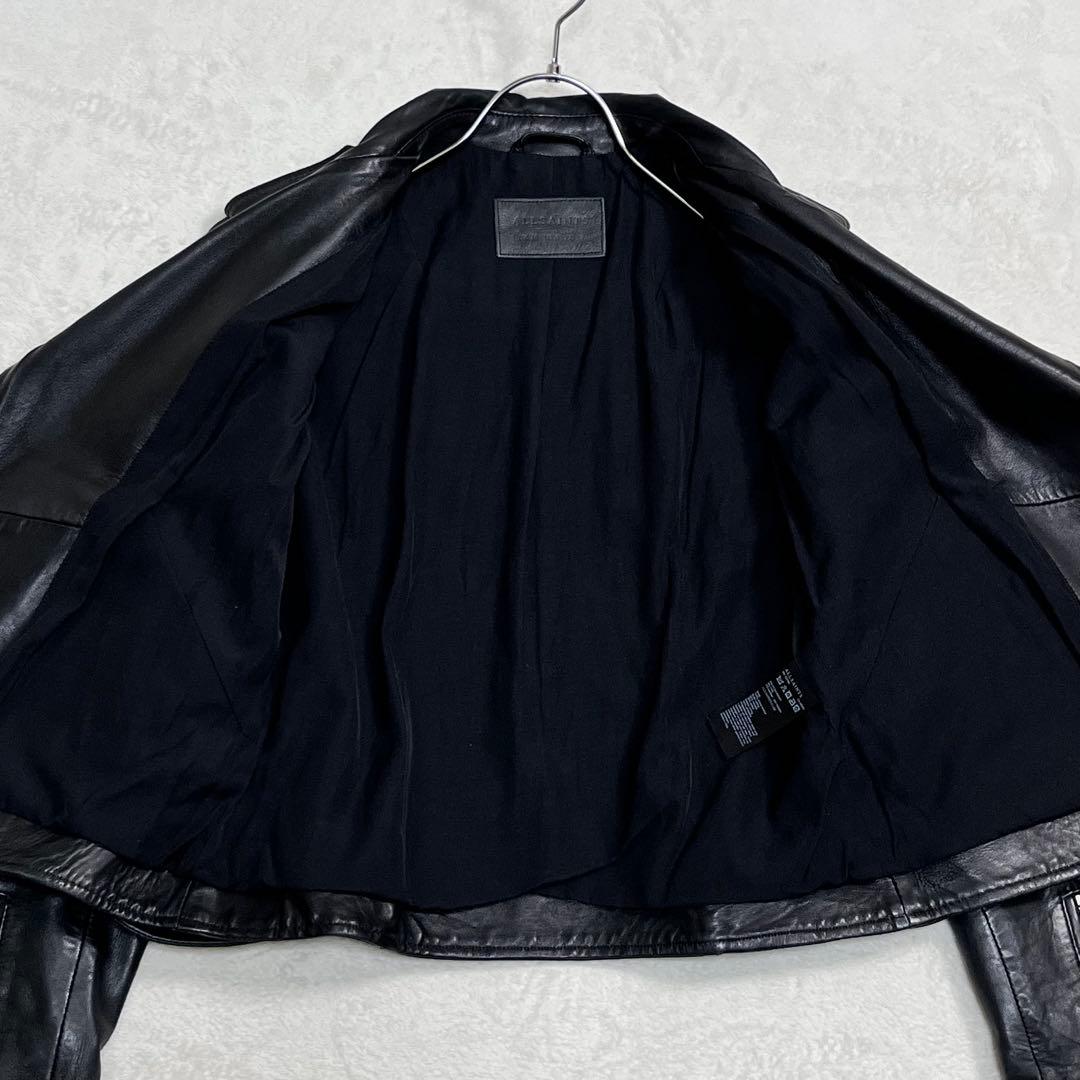 『オールセインツ』ダブルライダースレザージャケット 羊革 UK10 バイカー